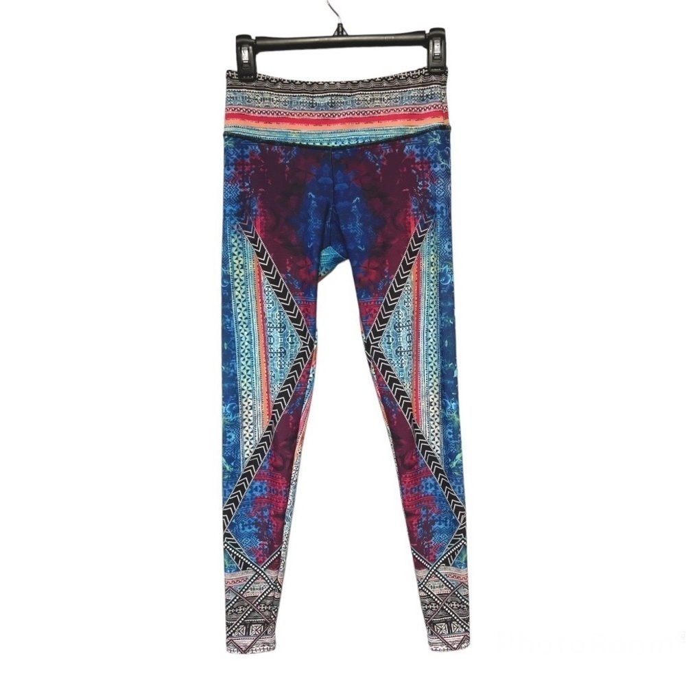 Onzie Yoga Placement Print Blue & Pink Free Fly Leggings Size S/M